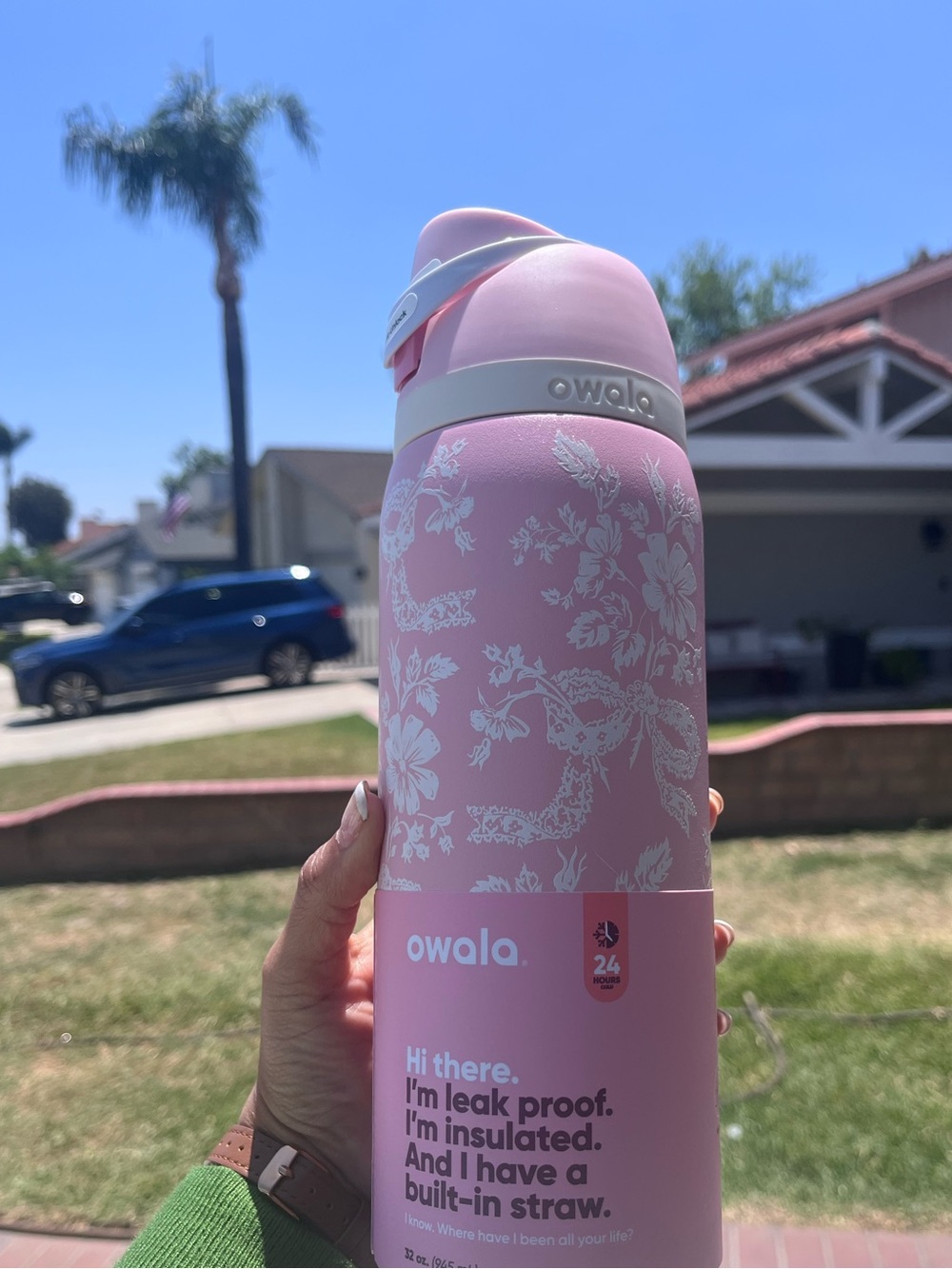 Owala spring revival 32oz Pink floral Stainless Steel Water Bottle freesip - Picture 2 of 4
